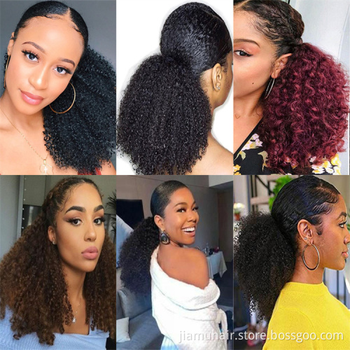 Afro Kinky Curly Ponytail Bun Hairpieces Synthetic Hair Extensions Pony Tail For African American Drawstring Ponytail
